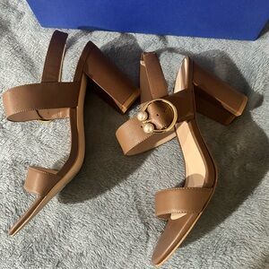 Stuart Weitzman Tan Block Heel Sandals